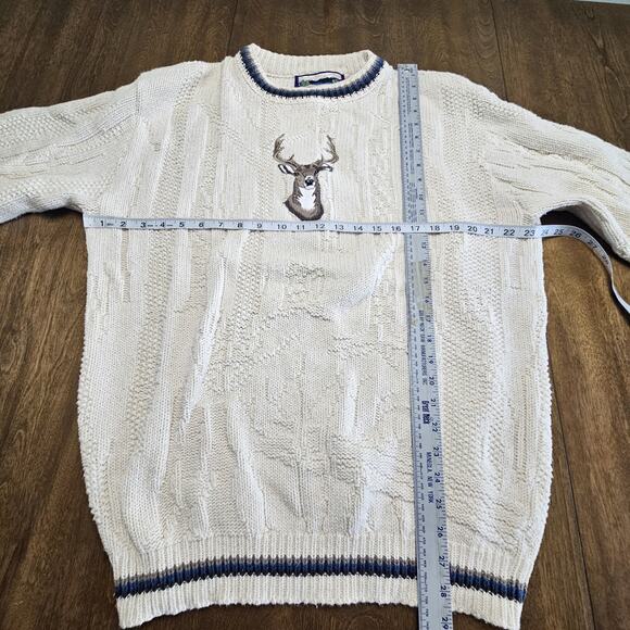 Vintage 90s Shenandoah Deer Embroidered Knit Sweater Cotton Men’s Cream Size LT - Picture 2 of 4